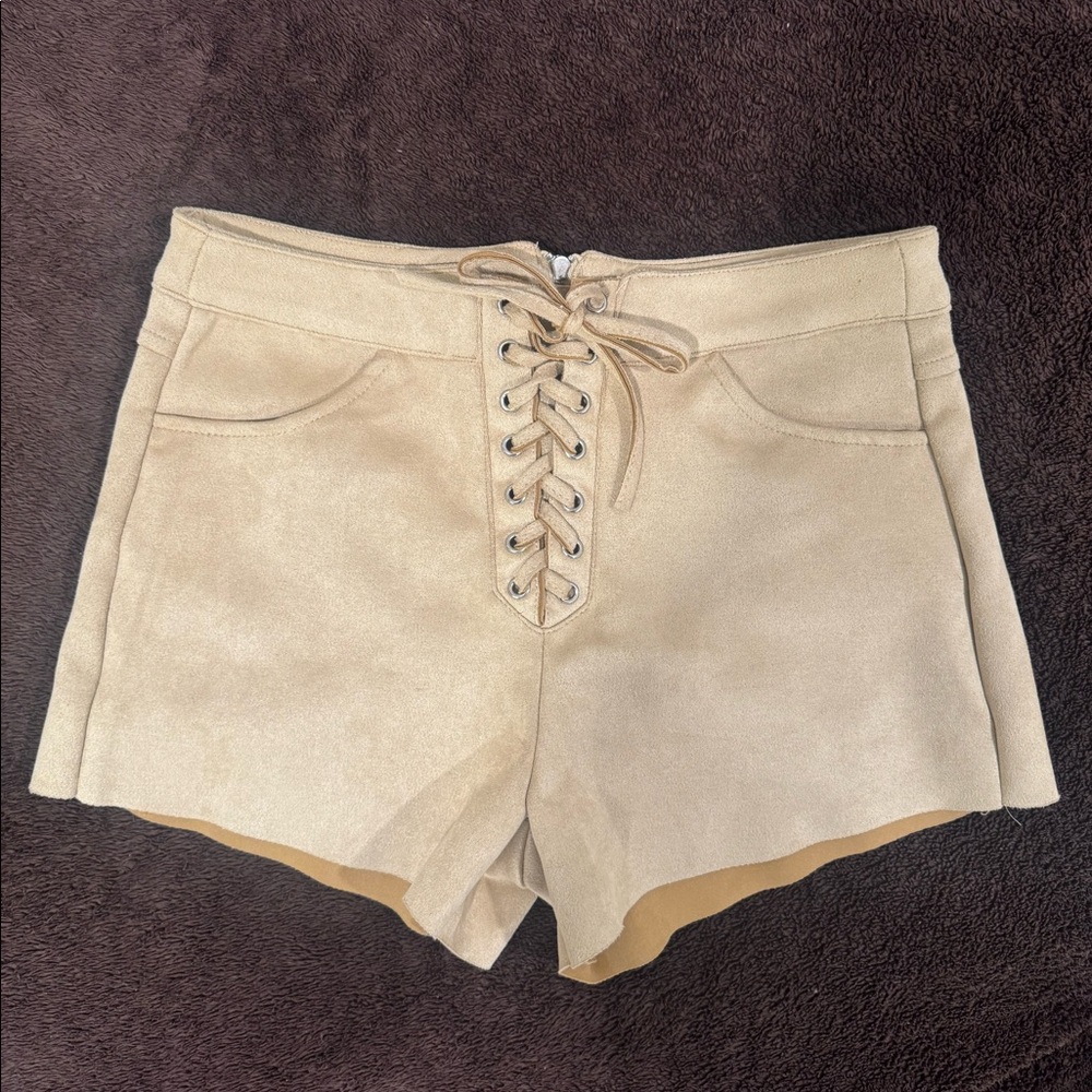 Vintage Tan Suede Lace-Up Shorts